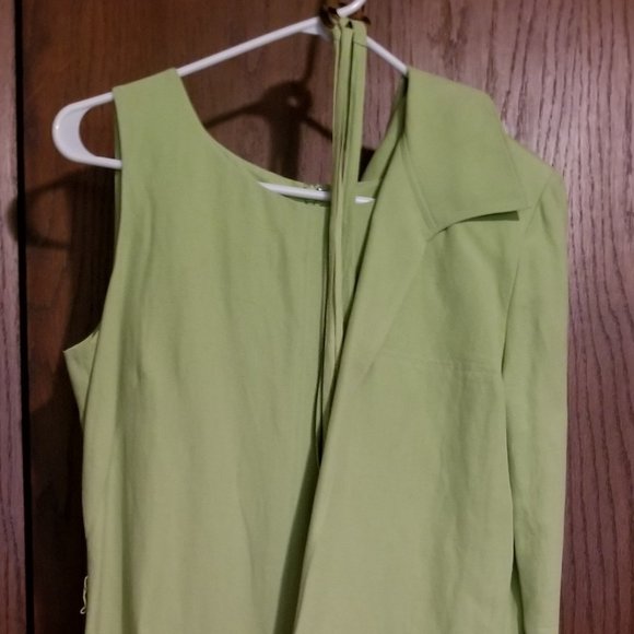 Talbots spring green silk/linen sleeveless dress with jacket and belt.  Size 6 - Picture 3 of 5